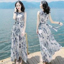 여름 여성 스커트 슬림 민소매 쉬폰 원피스 보헤미안 롱스커트 해변 바캉스 비치 스커트