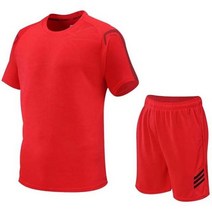 러닝복 마라톤복 남성용 통기성 티셔츠 반바지 스포츠 슈트 피트니스 조깅 체육관 마라톤 의류 2022 신제품, Asian size M, red Thanks