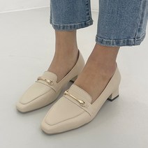 여성용 가죽 발편한 골드 체인 로퍼 힐