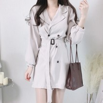 브이넥 카라 벨트 미니 스웨이드 트렌치 자켓 원피스