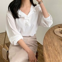 쓰리타임 / 프릴 러플 카라 블라우스 데일리