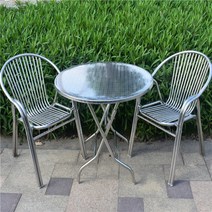 야외 테이블 의자 세트 스텐 철제 북유럽 카페 엔틱 정원 베란다 테라스, 스테인리스 2인세트