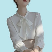 리본브라우스 여성봄블라우스 결혼식 하객 스카프