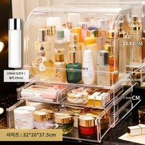 화장품 보관 상자 데스크탑 화장품 상자 그물 빨간색 투명 방진 립스틱 상자 서랍 선반 아크릴 대형 이케아수납장 usm가구 루에나 화장품정리, 추천! [초대형/중첩] 커브드 탑   3서랍 보관함