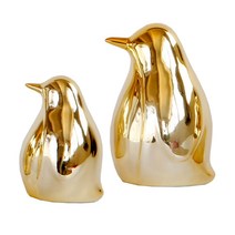 황 금 두꺼비 금전운 돈 들어오는 개업 선물 삼족 2pcs 골드 펭귄 도자기 세라믹 공예 거실 침실 책장 데스크탑 홈 장식-s amp 중, 없음