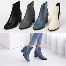 런슈즈 스틸레토 첼시부츠 부티 통굽 여성 앵클부츠 힐 7cm