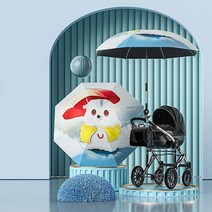 Regn 귀여운 캐릭터 유모차우산 햇빛가리개 각도조절 우양산, 4 꽃밭 공룡