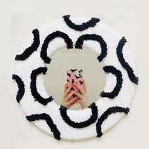 터프팅거울 DIY 거울 꾸미기 자수 조약돌 물결 비정형 웨이브 인테리어 소품 Poke ins 미러 수제 재료 플러시 홈 장식 poke music 여자 친구 위한 수제 선물, 흰색 원형 거울 (재료 패키지 + 스탬핑 바늘)