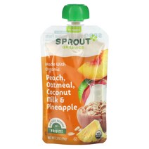 스프라우트오가닉스 아기 유아 Baby Food 6 개월 & Up Peach Oatmeal Coconut 밀크 파인애플 3.5 99g