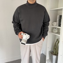 남자 겨울 기모 프리미엄 코튼 반폴라 오버핏 맨투맨