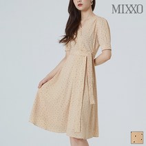 미쏘 사선 V넥 도트 롱 원피스 MIWOW9832R
