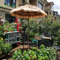 특대형 2.7M 초가 파라솔 라탄 밀짚 지푸라기 카페, 1.4 M 목재기둥+알류미눔 베이스+워터백