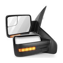 SCITOO 586565 Towing Mirrors 파워 조절 가열 트런 신호 퍼들 라이트 크롬 하우징 견인 미러 교체 20042014 포드 F150 픽업 페어 트럭 미러용
