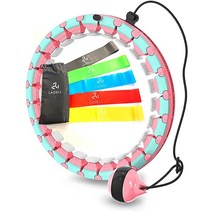 Ladell 스마트 웨이트 훌라 후프 성인용 체중 감량용 인피니티 후프 운동 중력 볼 포함 24개의 탈착식 매듭 조절 가능한 자동 스피닝 볼 5피스 저항 밴드 세트, Pink