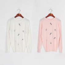 퍼니걸스 9002 데일리 자수 꽃 긴팔 니트 여성의류 2장