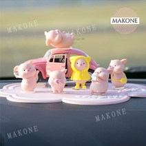 Makone 상표등록 대쉬보드 차량용 자동차 핑크돼지 피규어 악세사리 차꾸미기 장식인형, 돼지 6마리+풍선