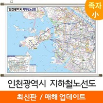 [지도코리아] 인천시 지하철노선도 110*79cm 족자 소형 - 인천광역시 인천 전철노선도 지하철 전철 여행 전도 지도, 코팅 - 족자 (소형)