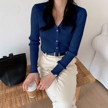 신스엔스 여성 브이넥 기본 캐주얼 골지 니트 가디건