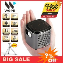 미니빔 단초점빔프로젝터 캠핑용빔프로젝터 WEMI 미니 DLP 안드로이드 휴대용 스마트 포켓 터치 패드 야외 영화관 배터리 내장 1080P, 1.US-plug