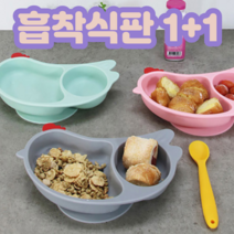 프리미엄 꼬꼬닭 유아 흡착식판 2구 1+1, 그레이