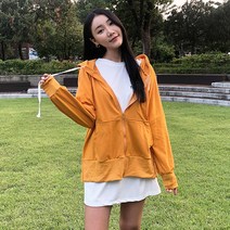당일배송 가오리 스트링 후드집업 사이드트임 시보리 밴딩 소매 루즈핏 가디건 옐로우 블루