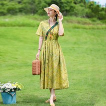 HQINT 6601 민족 바람 여름 자수 문학적 리마 메딩 가치 Varling Flower Dress Retro Massed Skirt ZA-244858