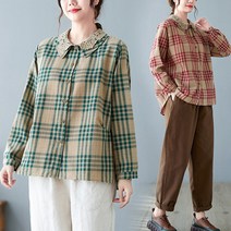 도니와 여성 레이스카라 체크셔츠 편한셔츠