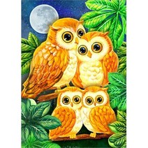 심커머스 부엉이 가족 달밤 금전수 전체수 보석십자수 DIY키트 B1093, 35x50cm