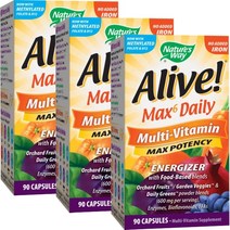 네이쳐스웨이 얼라이브! 데일리 멀티-비타민 맥스 포텐시 철분 미포함 베지 캡슐, 90개입, 3개