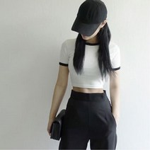 크롭링거티 슬림핏 반팔 배꼽티 반팔티셔츠 일복 반티