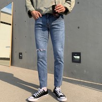 퀄리티 기획 러프 남자 데님 청바지 연청 스판 디스트로이드 진 팬츠 바지 옷 코디