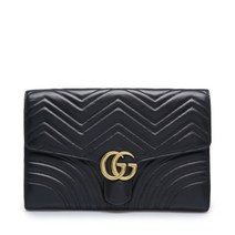 [구찌] [빈티지] 블랙 카프스킨 마틀라세 GG 마몬트 플랩 여성 클러치 498079 DT