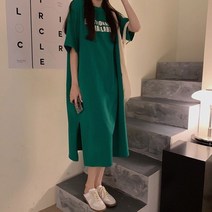 양옆트임 라운드 코튼소재 넉넉한 레터링 롱 원피스 겨울가을원피스