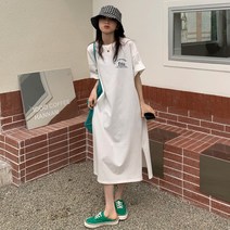 Cle.v 여성 빅사이즈 루즈핏 순면 반팔 롱 원피스