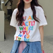 여성 예쁜 레인보우 레터링 포인트 프린팅 반팔티셔츠 반팔 커스텀후드티 여름 남자 여자 기능성 런닝