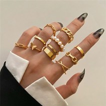 여자 스트릿 힙합 캐주얼 악세사리 WUKALO-여성을 위한 힙합 골드 컬러 기하학 반지 세트 펑크 하트 나비