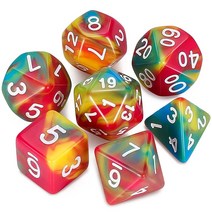 CiaraQ DND 던전 앤 드래곤 RPG MTG 롤 플레잉 테이블 게임용 다면체 주사위 세트 - 주사위 파우치 1개 포함 (투명 + 블랙 클라우드), Rainbow