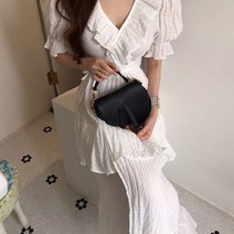 블링앤수 여름 셔링 브이넥 반팔 롱 원피스 LZZ162