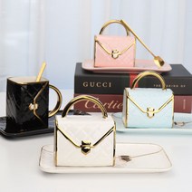가방 머그컵 홈카페 머그잔1p+도자기 플레이트1p+예쁜 스푼1p, 1세트, 블루
