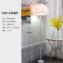 플로어램프 장스탠드 북유럽 조명 거실 룸 침대 옆 테이블 램프, 흰색깃털+흰색직선스트레이트
