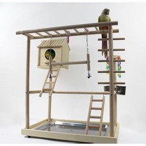 앵무새 놀이터 우드 새장 훈련 앵무새용품 농장 프레임 이동장 모란 잉꼬 이동식 나무 원목, B. 이층 놀이터 + 작은 둥지