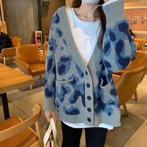 호피 가디건 간절기 도톰한 루즈핏 브이넥 여성 자켓