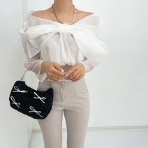 베이시코 / 쉬폰왕리본 오프숄더 밴딩블라우스