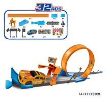 트랙 투석기 레일 자동차 장난감 스턴트 스피드 더블 Diy 조립 키트 합금 금속 레이싱, [01] 32개 in bags