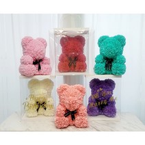 장미곰돌이 40cm[로즈베어]장미강아지 장미유니콘 장미키티 이벤트꽃 장미꽃 인형 프로포즈 발렌타인데이 화이트데이 특별한날 결혼 입학식 졸업식 기념일 크리스마스 선물, 리본_퍼플[투명케이스+LED조명 세트]