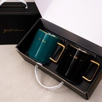 골드드림24K 골드 머그컵 머그잔 예쁜 신혼부부 결혼 집들이 선물 2p 세트 (화이트 핑크 그린 블랙 중 2컬러 선택), 8. 골드머그 (그린+블랙)