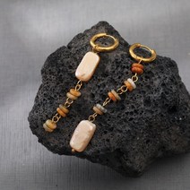 옥 귀걸이 녹색 할머니 천연 담수 진주 천연석 방수 퇴색 방지 18K 리얼 골드 도금 스테인레스 스틸