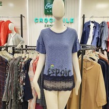 크로커다일레이디 샤트렌 샤프한 밑단 그물망 레이스 포인트 반팔 티셔츠 CL9MTS119-BL