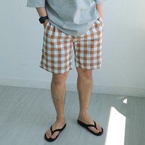 [맨즈북] 버뮤다 와이드 남자 체크반바지 5부 홈웨어 바캉스룩
