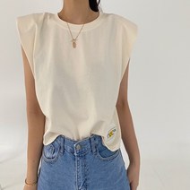스마일 패드 패치 나시 20수 실켓 면 박시 루즈핏 넉넉한 민소매 크림 소라 블루 블랙